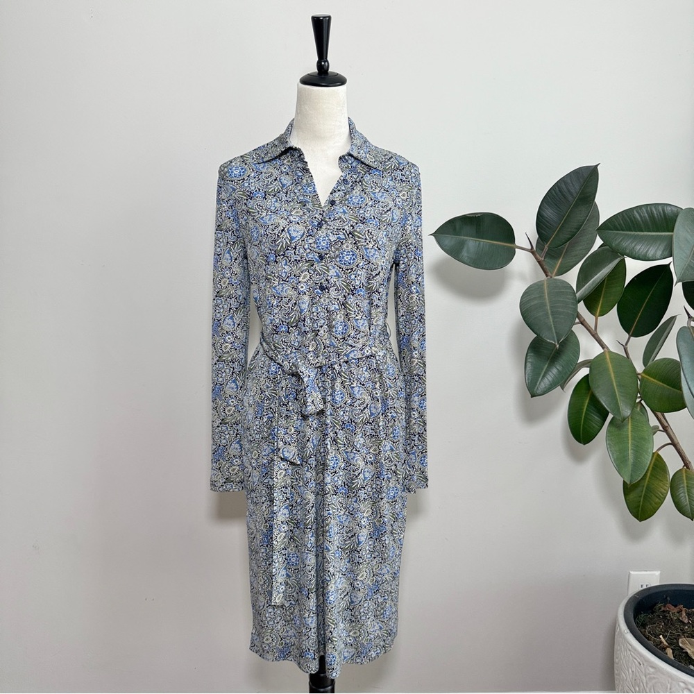 Brooks Brothers long sleeve paisley stretchy tie belt dress - Picture 2 of 9